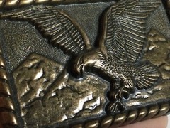 Patriotic Vintage American Bald Eagle Soaring Over Mountains Brass Belt Buckle