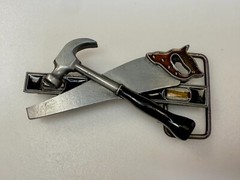 Tools Hammer Saw Meter Stick Carpenters Contractor&rsquo;s Figural Cutout Belt Buckle