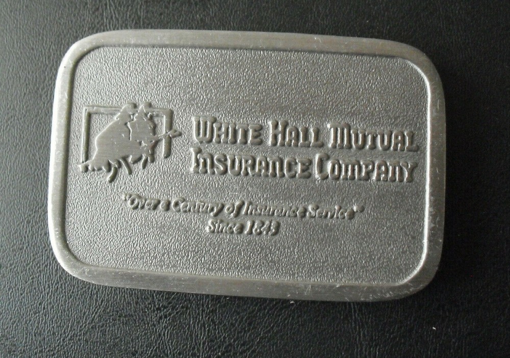 Vintage White Hall Mutual Insurance Company Belt Buckle 3 1/4&Prime; Wide
