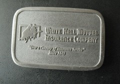 Vintage White Hall Mutual Insurance Company Belt Buckle 3 1/4&Prime; Wide