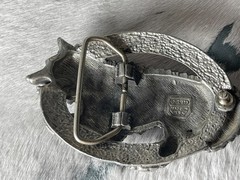 Vintage EJC Belt Buckle 4.25 x 2.75 in Wolf Southwestern Turq 1996 Oval 1.75