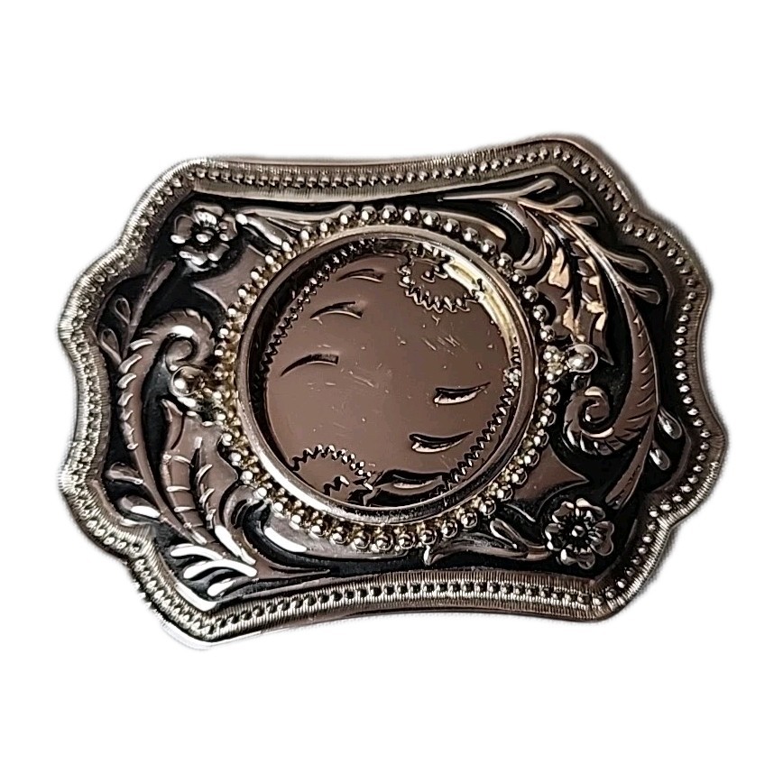 New Vintage Western Silver Engraved Belt Buckle Floral Scroll Cowboy Ornate NWOT