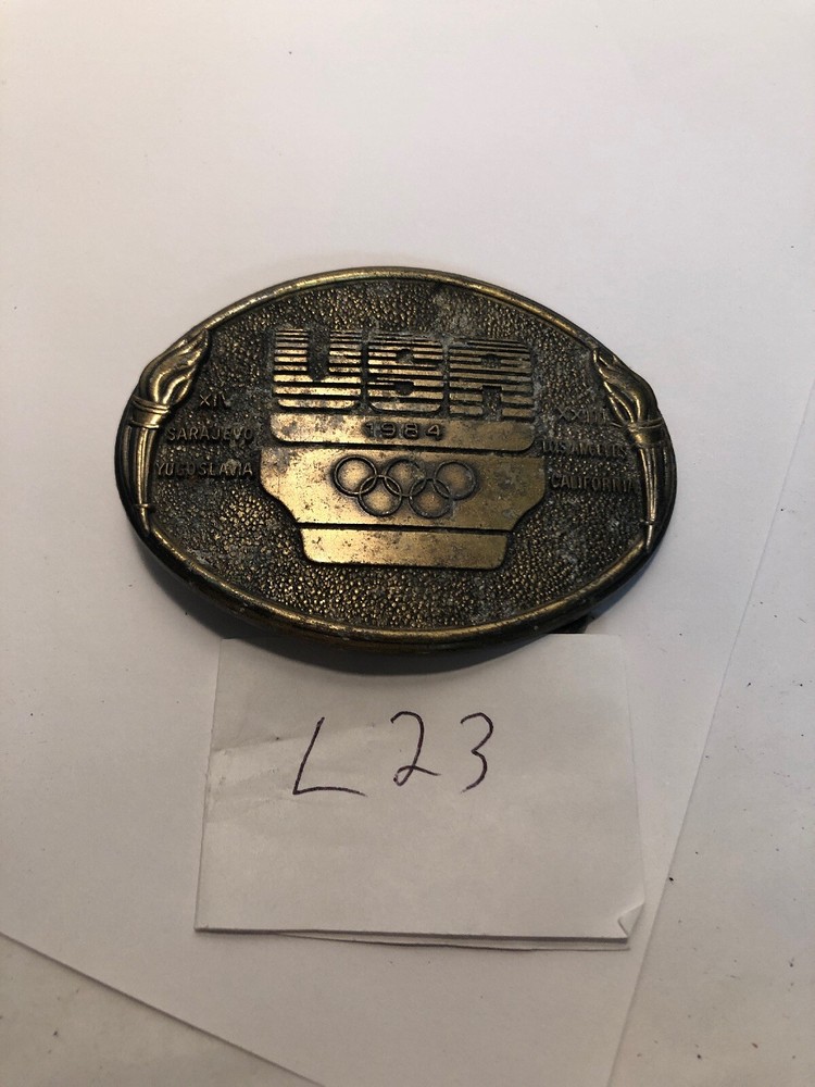 1984 Olympics USA XXIII Los Angeles Olympic Sarajevo Brass Belt Buckle