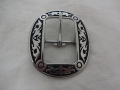 Jeremiah Watt Oval Belt Buckle 1 1/4&Prime; Western Stainless Steel Floral Black Horse