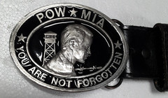 POW MIA Vintage 1987 C&J Inc Buckle Made USA W/ Mexican Leather Blet Size 36/90+