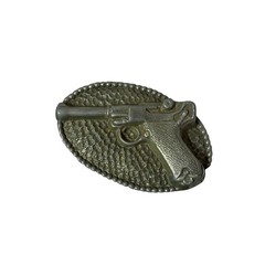 Belt Buckle Antiqued Silver Tone Pistol Gun Luger Design Metal Western