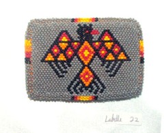Belt Buckle Native American Beadwork Gray Thunderbird 3.5×2.5&Prime; New #22