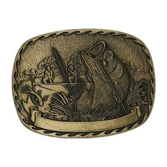 Buckle: Bass Fishing . Bass , Boat & Fishermen Design. Solid Brass