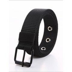Nylon Waist Belt with Multiple Holes & Black Buckle Design – Black NEW
