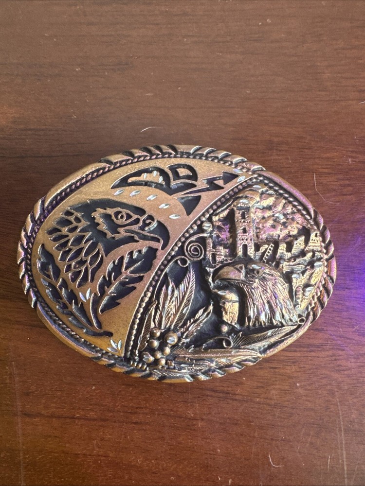 Vintage Belt Buckle Eagle Native American Tribal Diamond Cuts ISS Made In USA
