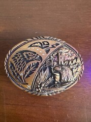 Vintage Belt Buckle Eagle Native American Tribal Diamond Cuts ISS Made In USA