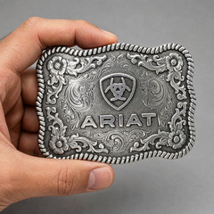 ARIAT Scalloped Logo Buckle with Twisted Rope Edge, Floral Scrolls, Filigree Det