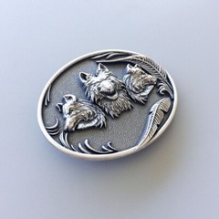 Vintage Silver Plated Western Wolves Oval Belt Buckle Gurtelschnalle