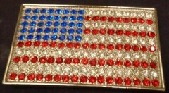 Nice Patriotic U.S Flag Belt Buckle – Silver Tone – Glass Sparkling Beads – VGC