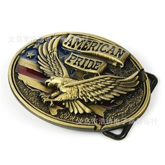Antique Brass Belt Buckle American Flag Eagle Western Cowboy Patriotic Men Gift