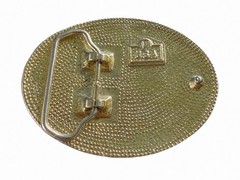 Vintage Western Engraved Belt Buckle Gold Tone USA Made 3.5” x 2.5” Oval