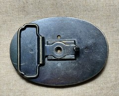 Vintage Elk Leather Belt Buckle Western Wildlife Oval Brown Brass USA