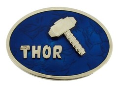 Thor Belt Buckle Marvel Comic Hammer Logo Blue Metal Halloween Costume Cosplay