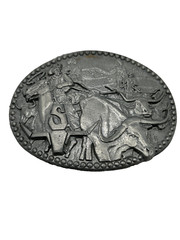 Vintage ADM Zee Series Cowboy Longhorn Steer Metal Belt Buckle USA