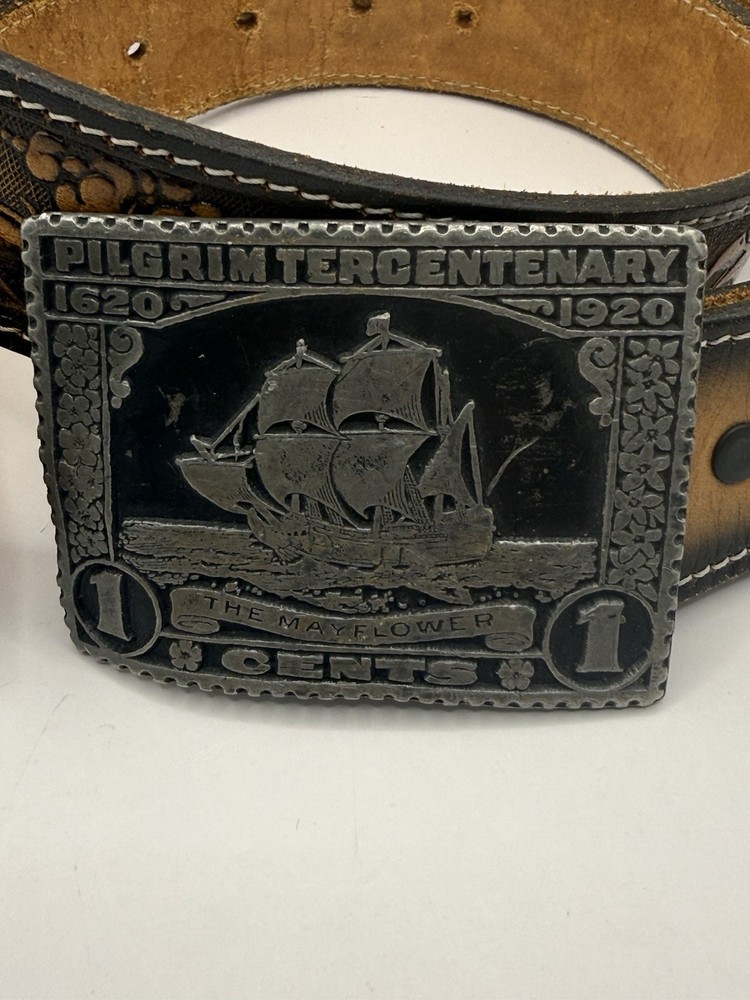 Pilgrim Tercentenary The Mayflower 1 Cents 1620-1920 Solid Pewter Belt Buckle