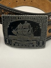 Pilgrim Tercentenary The Mayflower 1 Cents 1620-1920 Solid Pewter Belt Buckle