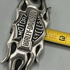 Vintage Y2K Belt Buckle HARLEY DAVIDSON Motorcycle FLAMES Chrome Metal WESTERN