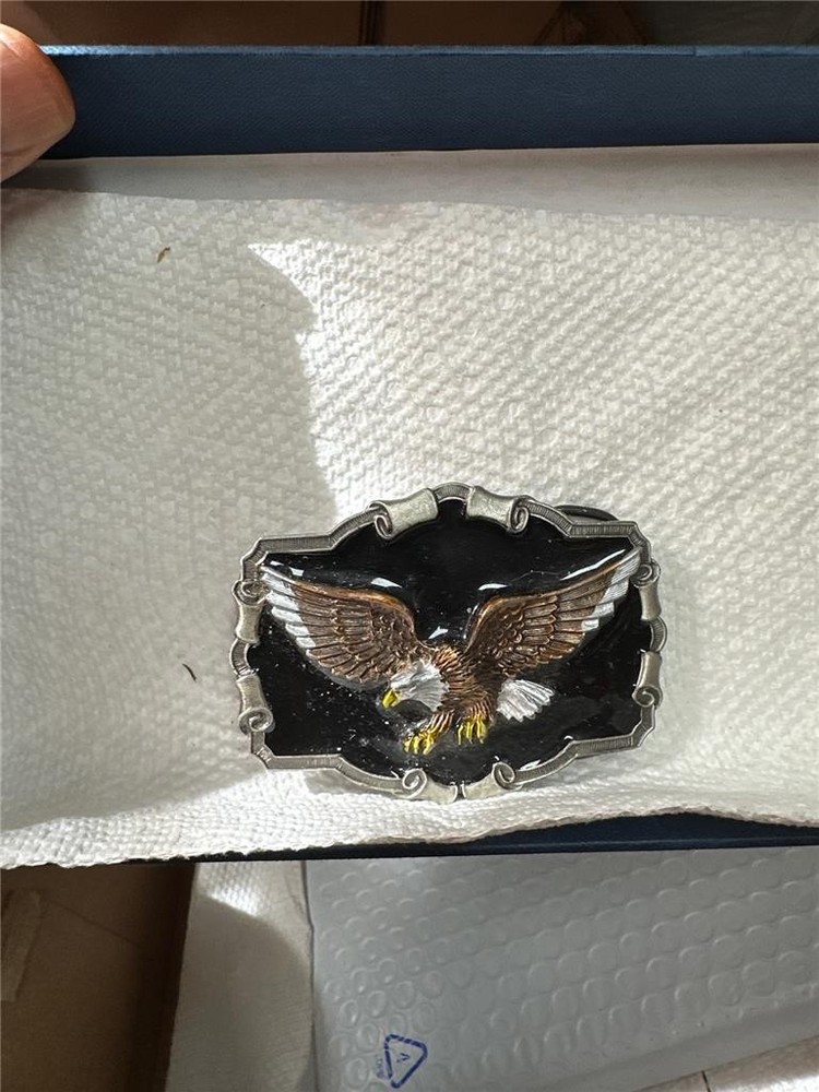 Vintage Soaring Eagle with Black Enamel Background Belt Buckle by Great American