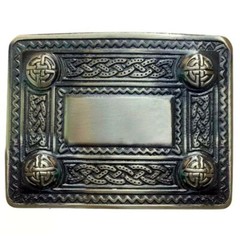 TC Scottish Kilt Belt Buckle 4 Dome Mirror Design Antique/Chrome & Black Finish