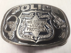 Metal Police Belt Buckle by Buckle Bakery 1988 #1654 Made in USA Serve & Protect