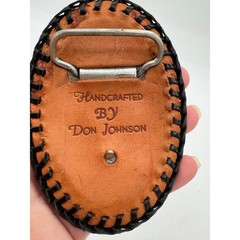 Don Johnson Handcrafted Snakeskin Leather Whipstitch Oval Belt Buckle Brown Tan