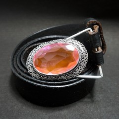 Western Belt Buckle Pink Kunzite Stone Silver Plated Cowboy Belt Buckle For Men