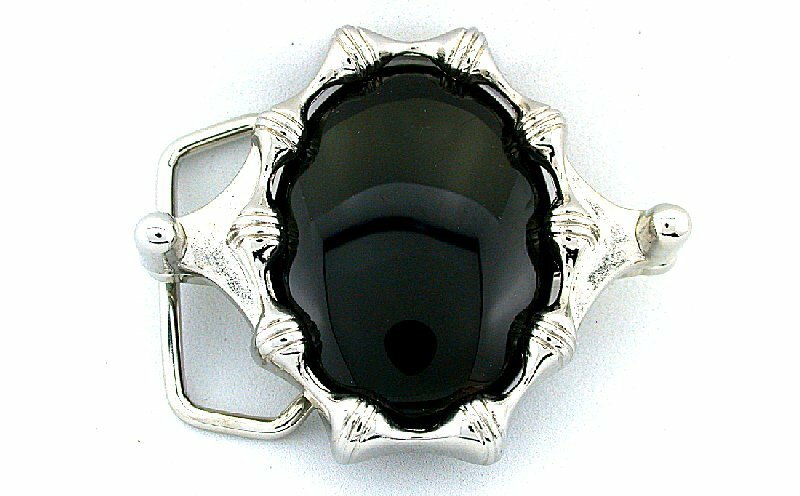 Black Onyx Cabochon Cab Gemstone Gem Stone Silver Color Belt Buckle PBB35