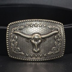 Lost-Wax Casting Solid White Copper Bull Men&rsquo;s Belt Buckle. (Belt Not Included)
