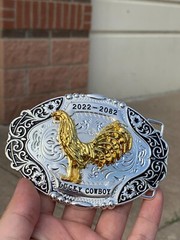Western Buckle Gold Black Silver Rooster Cowboy 2 »Buckle Hebilla Vaquero Gallo