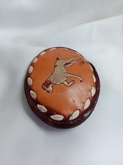 Vintage Nocona Leather Belt Buckle Pointer Hunting Dog Brown