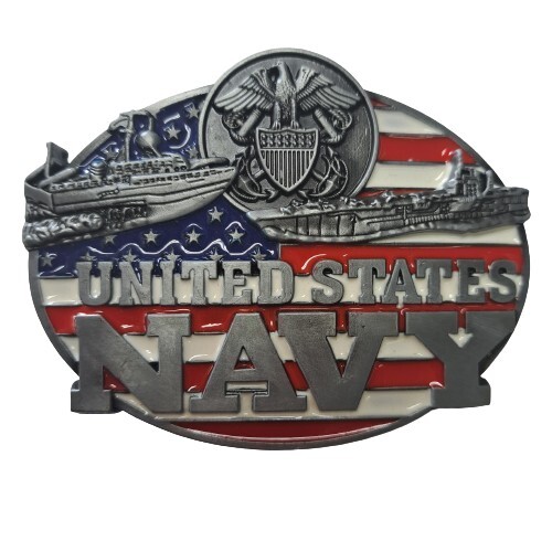 Metal United States Navy Belt Buckle Red, White, and Blue