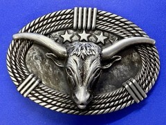 Texas Longhorn Cow Bull Head Steer Rope Border Rodeo Cowboy Belt Buckle