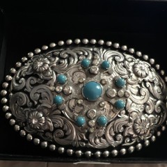Stages West Oval Silver-Tone Western Floral Turquoise Buckle AW9811004M