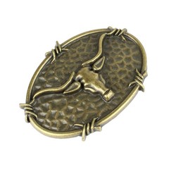Oval Longhorn Bull Steer Head Barbed Wire Western Belt Buckle Antique Bronze