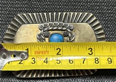 VINTAGE FAUX TURQUOISE NATIVE AMERICAN THEME BRASS BELT BUCKLE *Read
