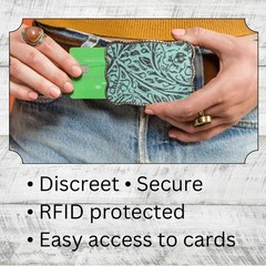 BUCKLE WALLET. TAN OSTRICH HIDE. TITANIUM ROPE EDGING.HOLDS ID, CREDIT CARDS, $.