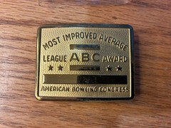 Vintage ABC Bowling League Award Belt Buckle Most Improved Average