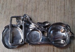 4&Prime; Wide Figural Motorcycle W/ Saddle Bag Silver Color Bikers Belt Buckle