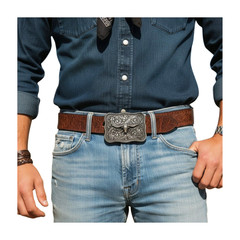 New Men Silver Metal Buckle Western Fashion Bull Long Horns Texas Cow Oval Shape