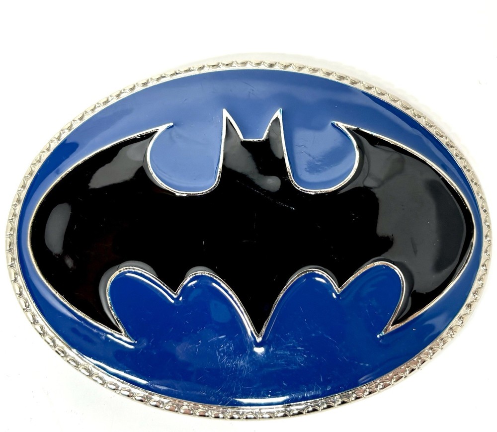 Large Batman Belt Buckle Chrome Black Blue Comic Superhero Statement Buckle