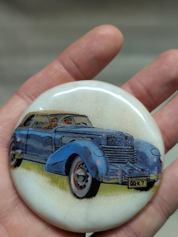 vintage CLASSIC CAR belt buckle 1930s 1940s marble WESTERN custom ROADSTER