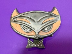 Cute Kitty Cat Head with Bowtie Clear Rhinestone Eye Belt Buckle by Heavy Metal