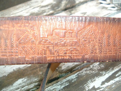 Vintage Jack Daniels Whiskey Tan Tooled Cowhide Belt Sz 33 and Buckle