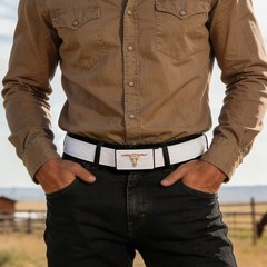 UpFind White Western Belts for Men Cowboy 42&Prime; to 45&Prime; Waist Adjustable,