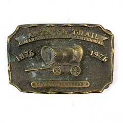 Vintage 1976 Santa Fe Trail Cimarron Kansas Centennial 3D Metal Belt Buckle